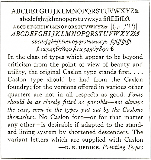 Specimen of Monotype Caslon 37